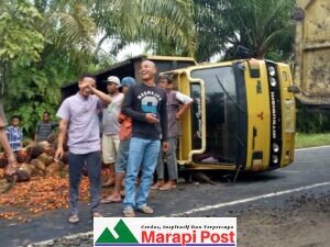 Dam Truk Bawa Tandan Buah Segar Sawit Kecelakaan di Sungai Jariang