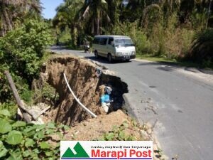 Jalan Kabupaten Agam Tak Terpelihara, Badan Jalan Amblas dan Bersemak
