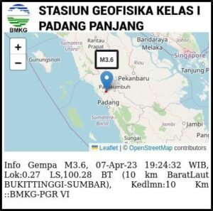 Berhamburan, Gempa Darat Dengan Kekuata 3.6 Guncang Kota Bukittinggi