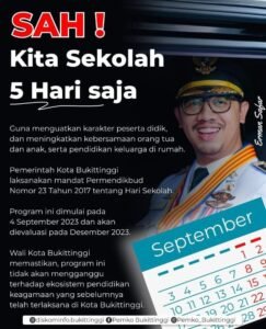 September 2023, Pemko Bukittinggi Resmi Terapkan Sekolah 5 Hari