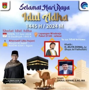 Ustadz Jel Fathullah Khatib Sholat Idul Adha 1445 H di Bukittinggi
